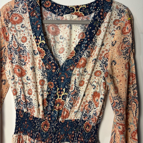 Lovestitch Floral Long Sleeve Dress in Cream and Blue - Picture 2 of 7